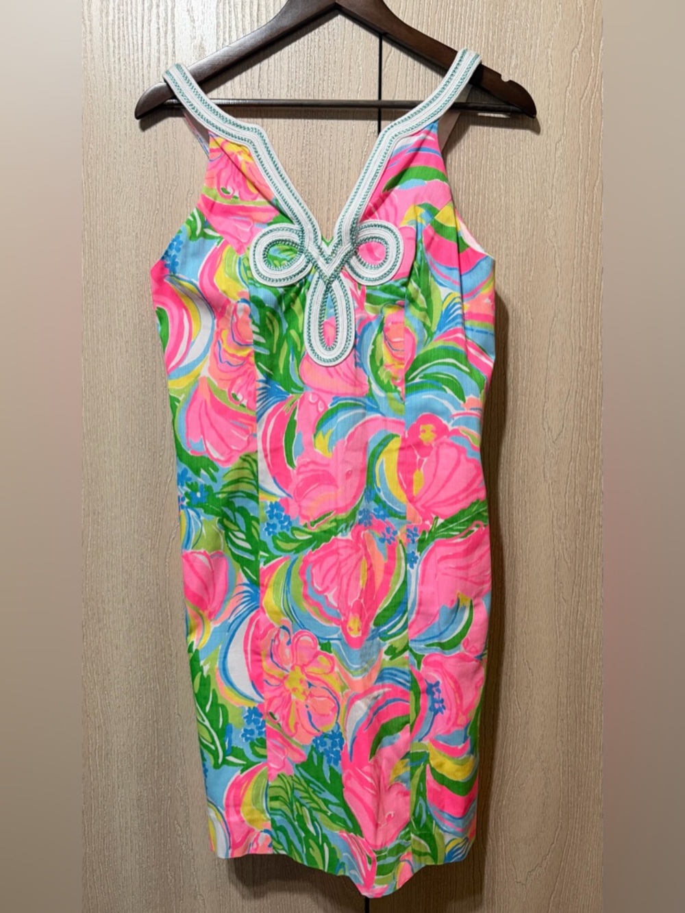 Lilly Pulitzer Tessa Shift Dress Size 4 Pink Tropical Print So A Peeling Cotton - Picture 8 of 15